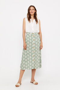 Cortefiel Printed midi skirt with central buttons Green