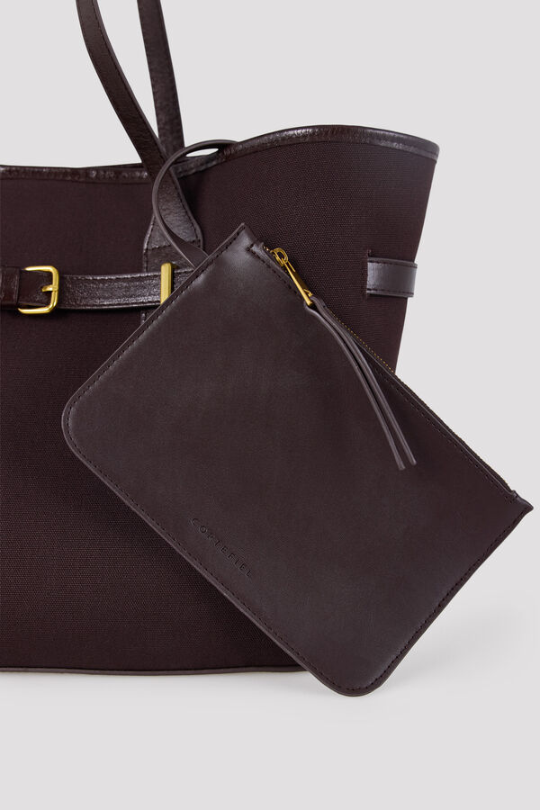 Cortefiel Mala tote bag em lona Castanho