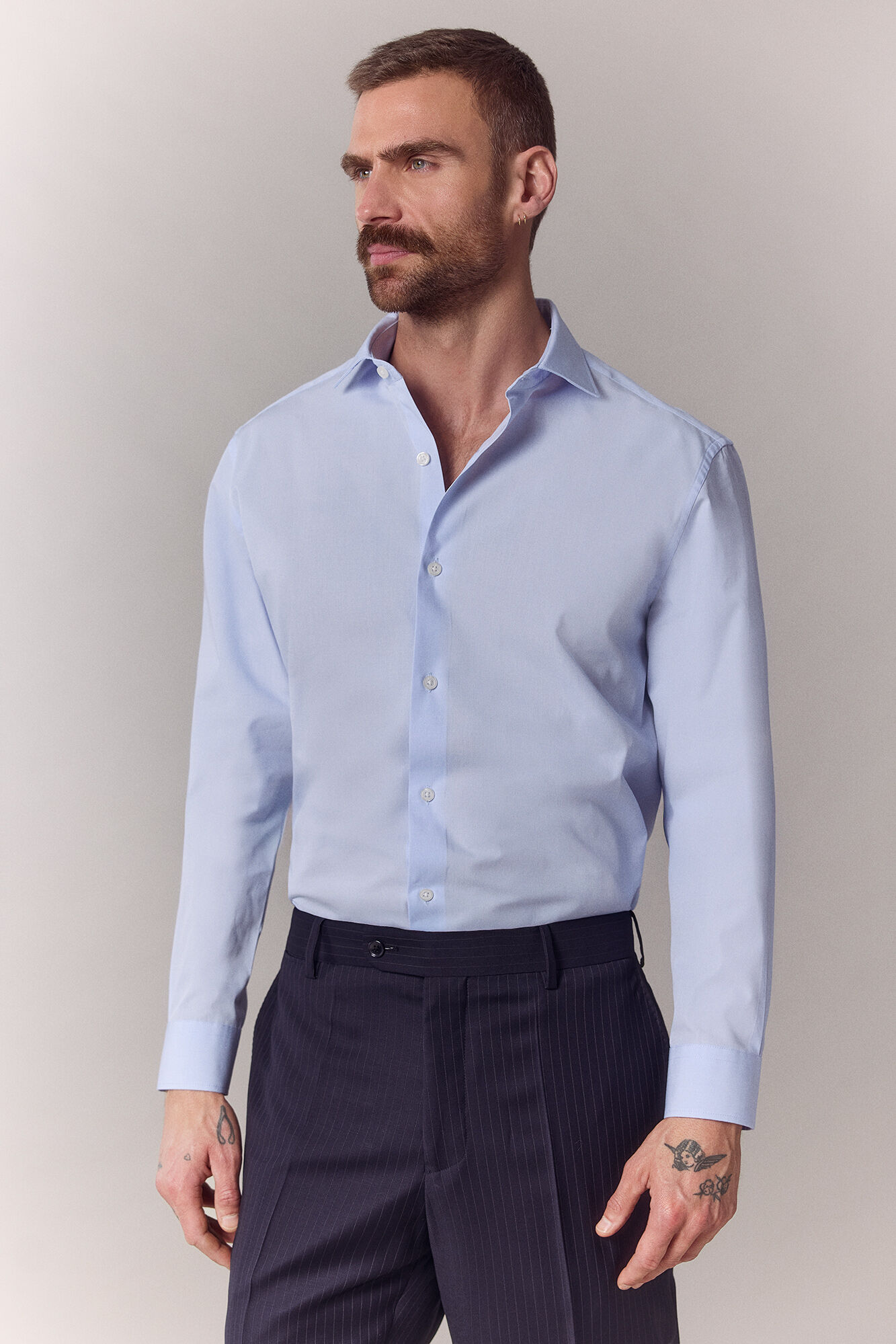 OOTO Camisa lisa de manga comprida em popelina