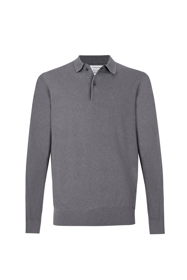 Cortefiel Cotton cashmere knit polo neck jumper Grey