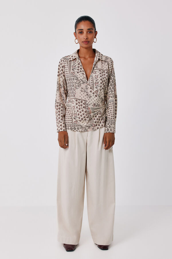 Cortefiel Printed wrap blouse Printed beige