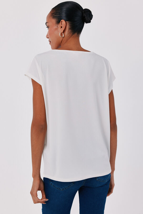 Cortefiel V-neck T-shirt with lace detail White