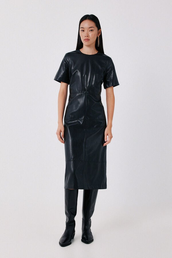 Cortefiel Vestido efeito pele Preto