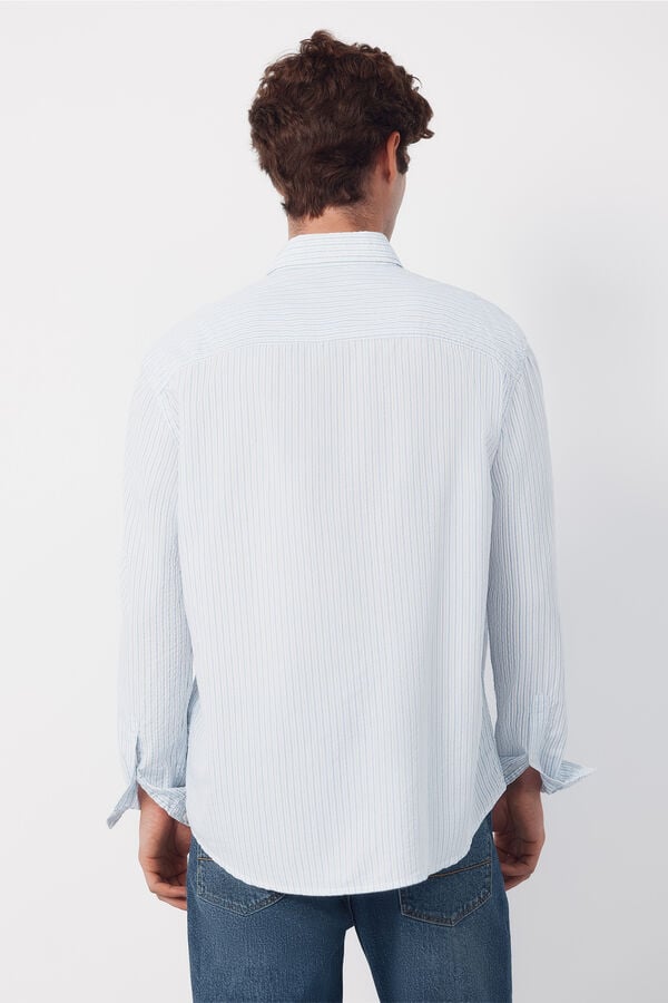 Cortefiel Striped seersucker shirt Blue