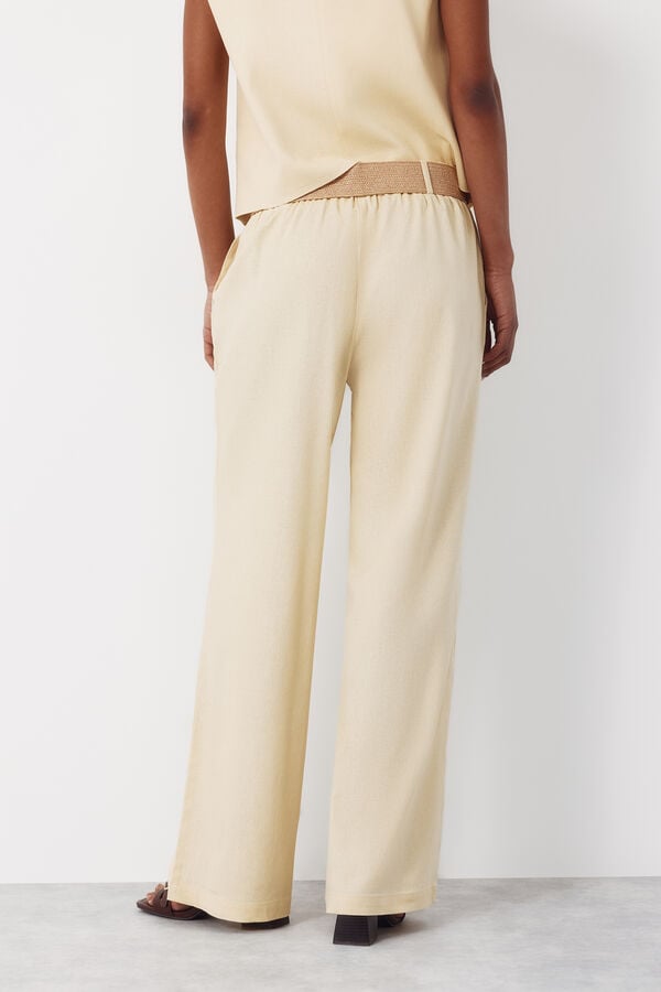 Cortefiel Wide-leg trousers with linen Yellow