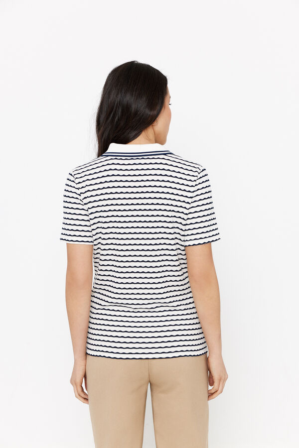 Cortefiel Textured striped polo shirt Printed white