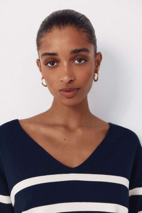 Cortefiel V-neck jumper Printed blue