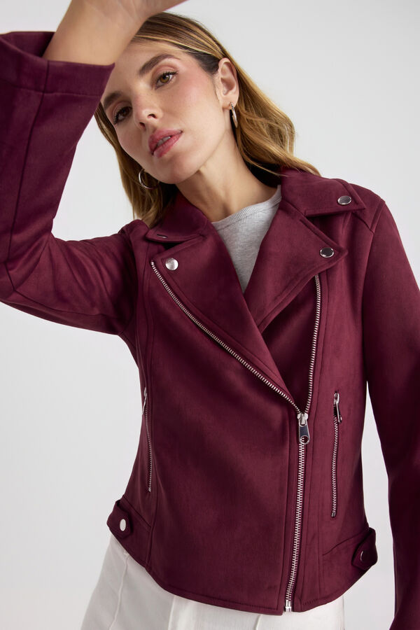 Vero Moda Faux suede biker jacket Maroon