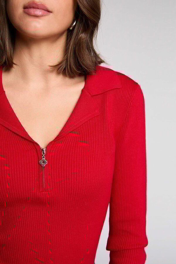 Morgan Camisola cintada com gola alfaiate Vermelho