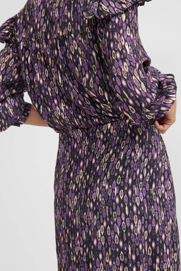 Silbon Ikat print midi skirt with slit Purple