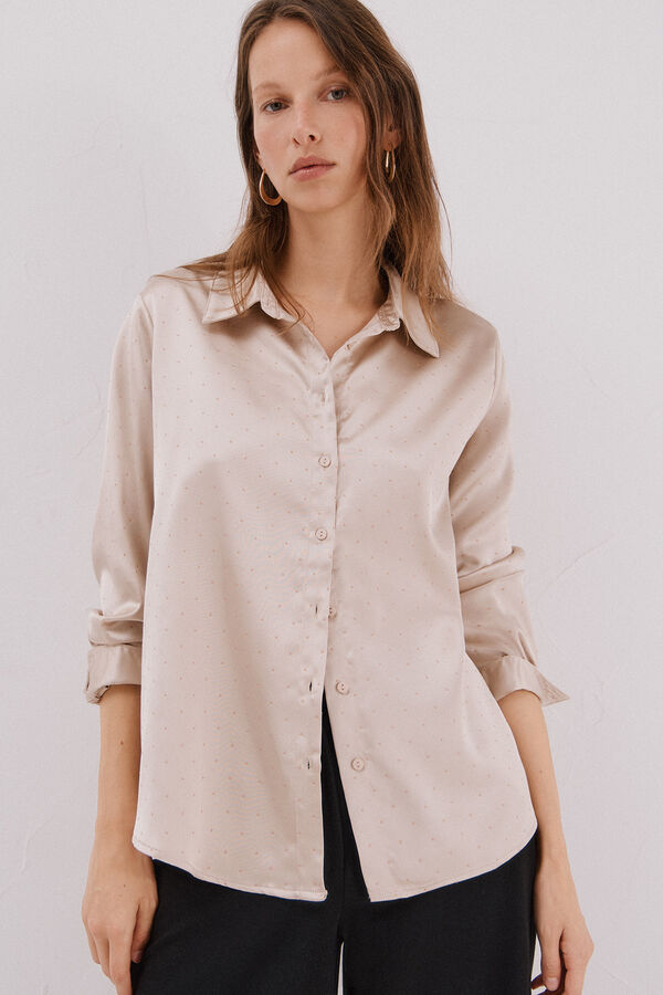 Cortefiel Shiny satin shirt Beige