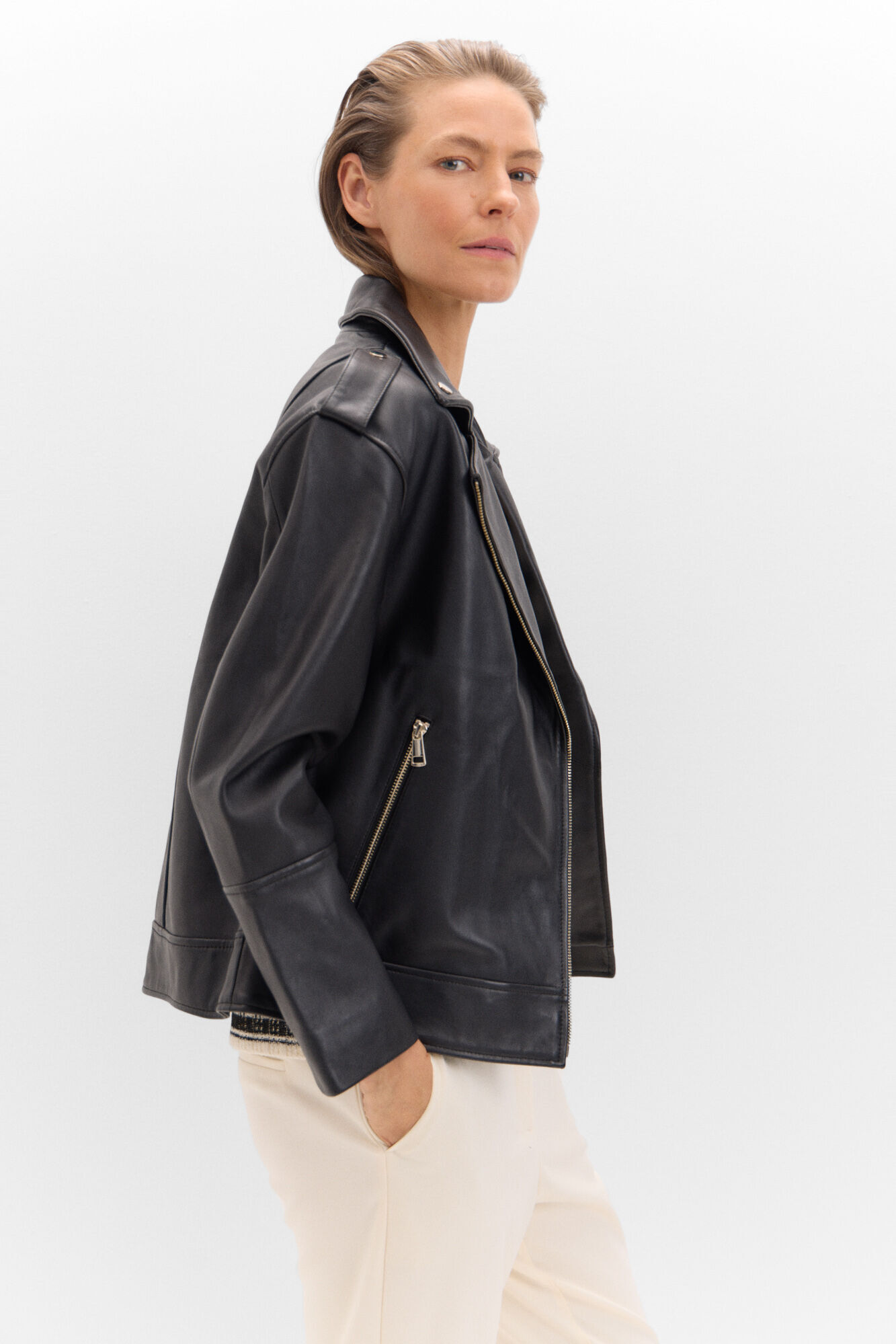 Oversize biker leather jacket Women s jackets Cortefiel