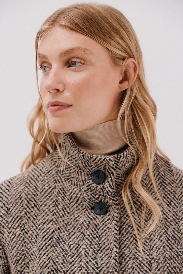 Cortefiel Short structured fabric coat Printed beige
