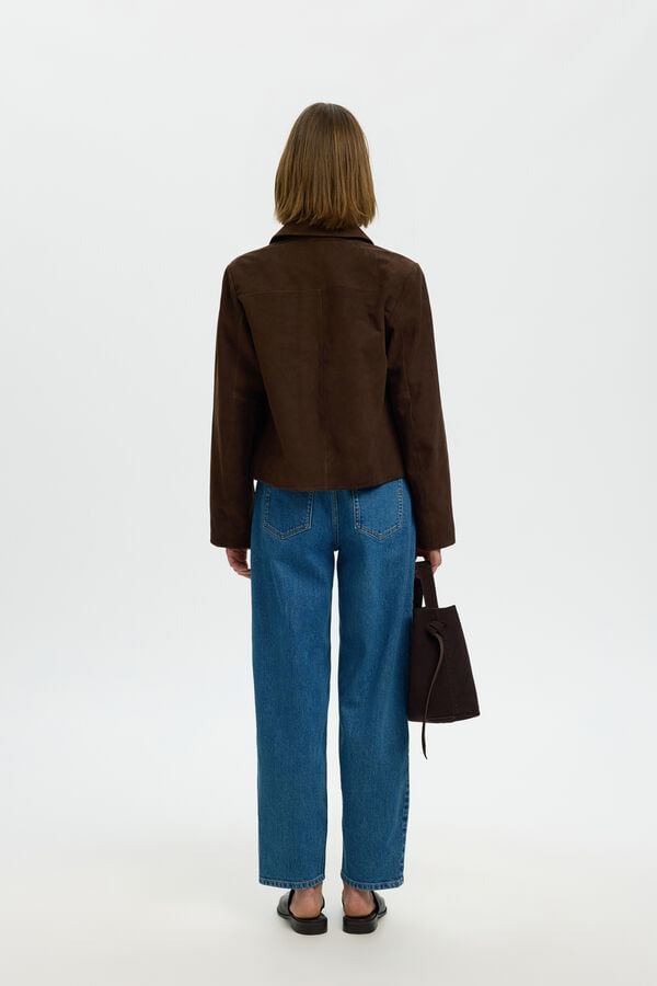 Selected Short suede jacket Dark brown