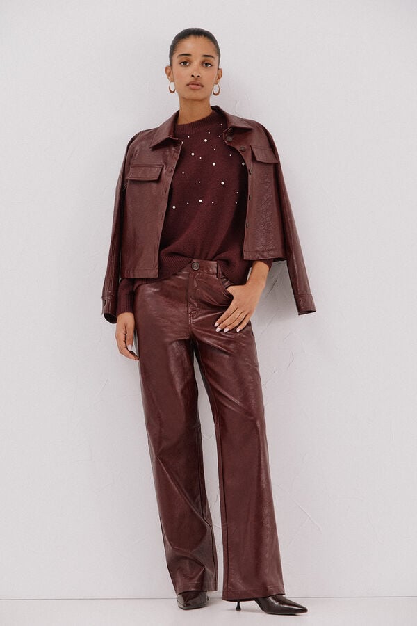 Cortefiel Jersey punto perlas Maroon