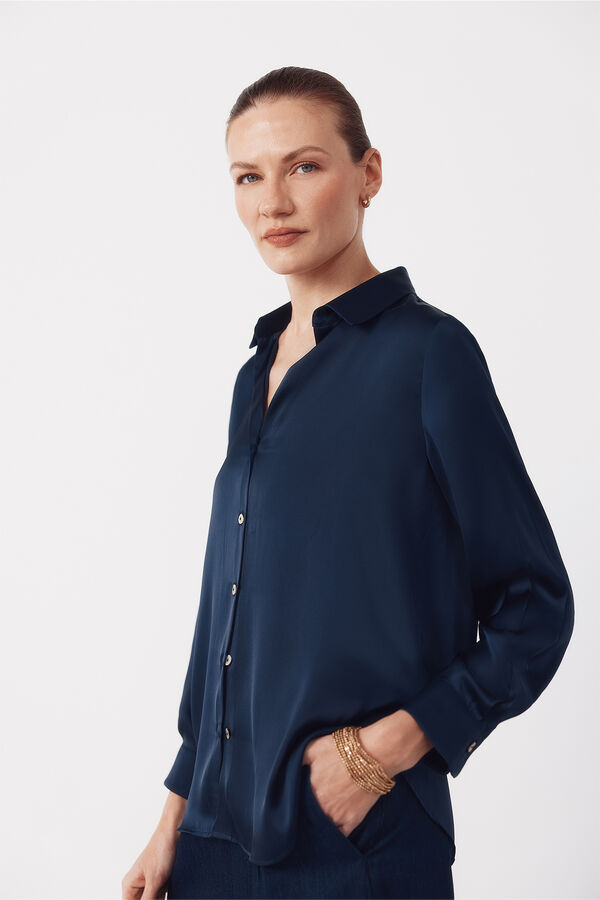 Cortefiel Satin-finish shirt Navy