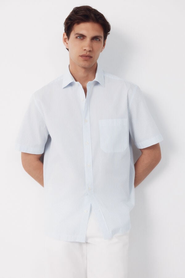 Cortefiel Striped short sleeve shirt Blue