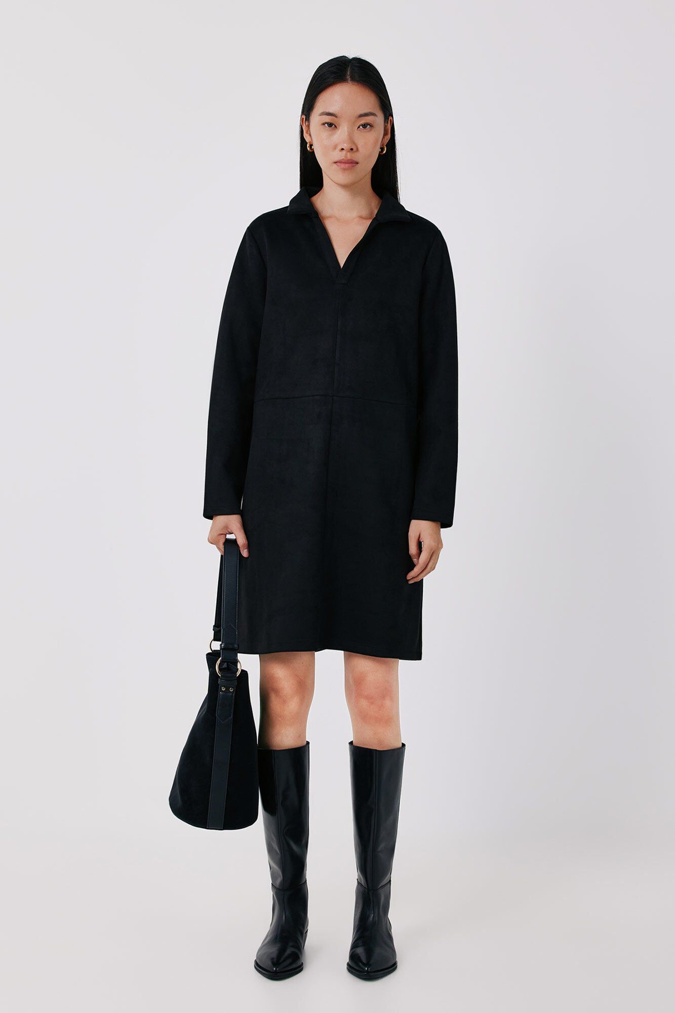 Cortefiel Faux suede polo neck dress