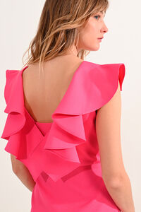Cortefiel Short-sleeved dress with ruffles Pink