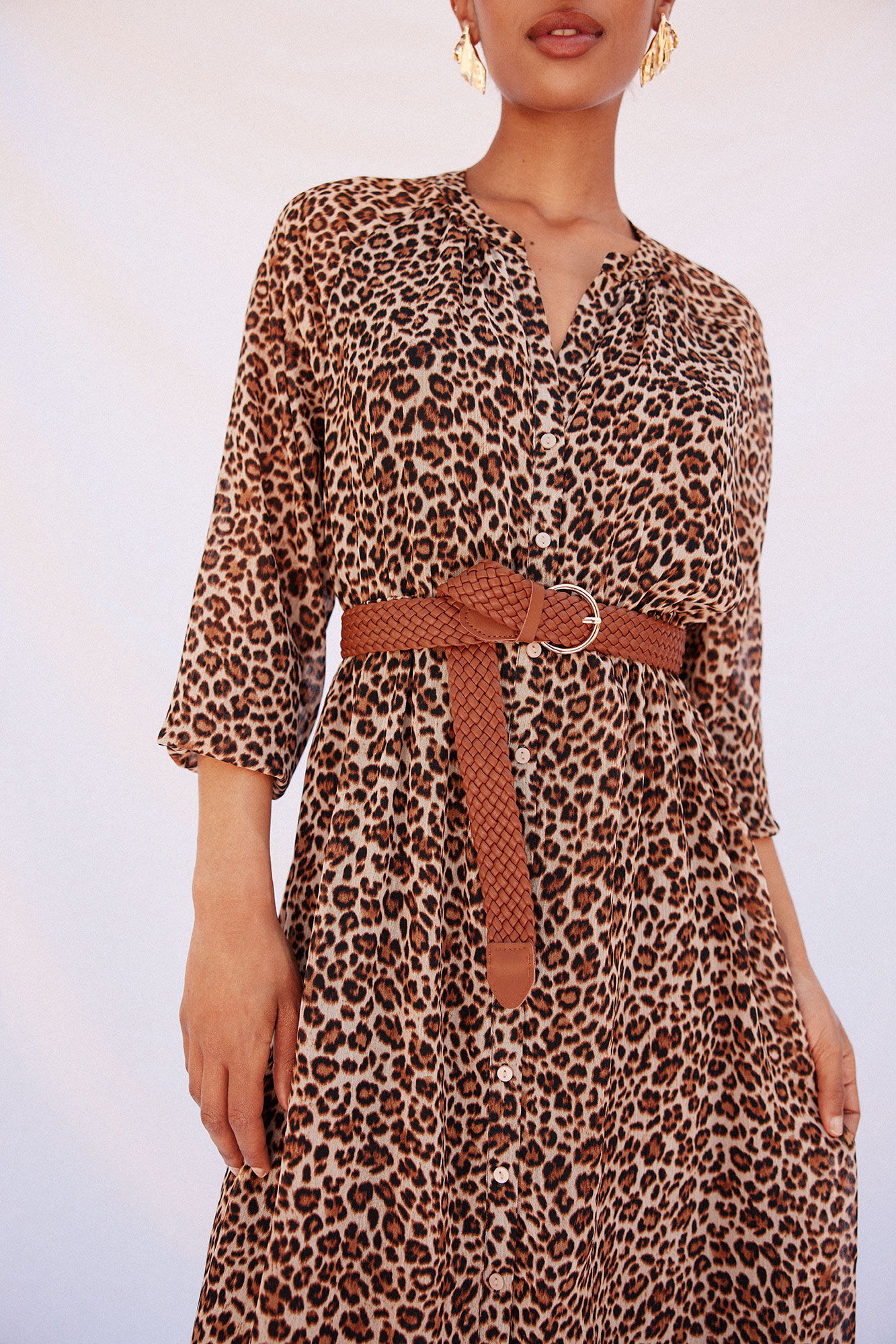 Cortefiel print shirt dress with belt