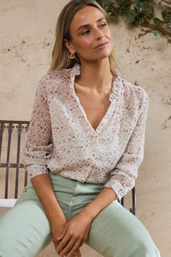 Pol&iacute;n Et Moi Camisa de flores Magn&oacute;lia Branco