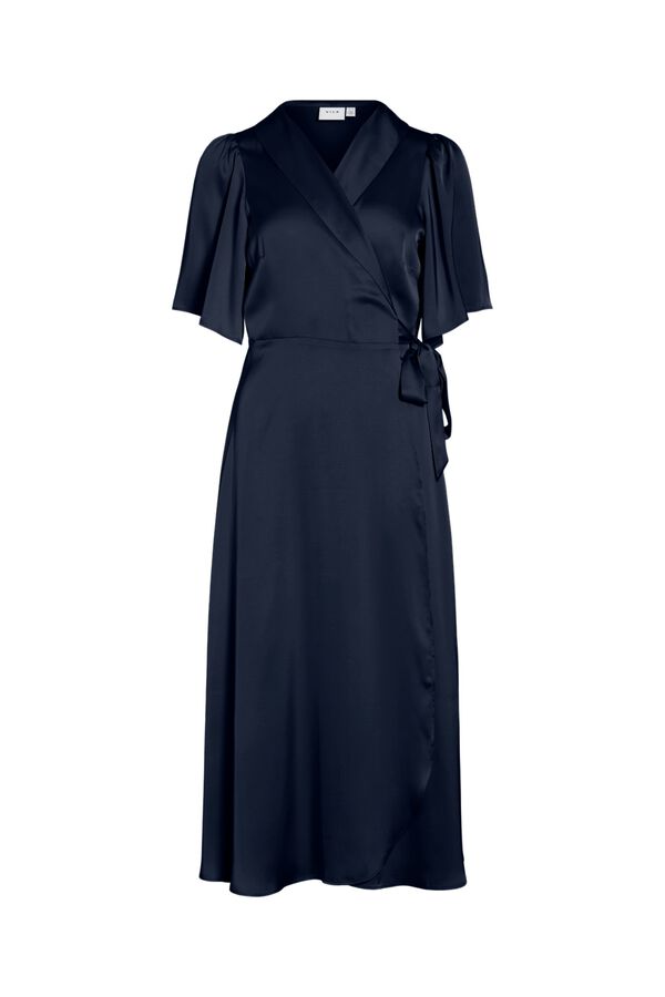 Vila Vestido midi acetinado cruzado Azul
