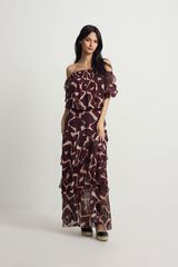 Silbon Long ruffled print skirt Printed brown