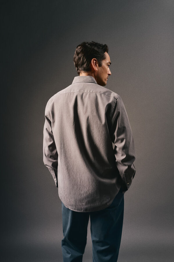 OOTO Camisa liso de algod&atilde;o tencel sarja Cinzento