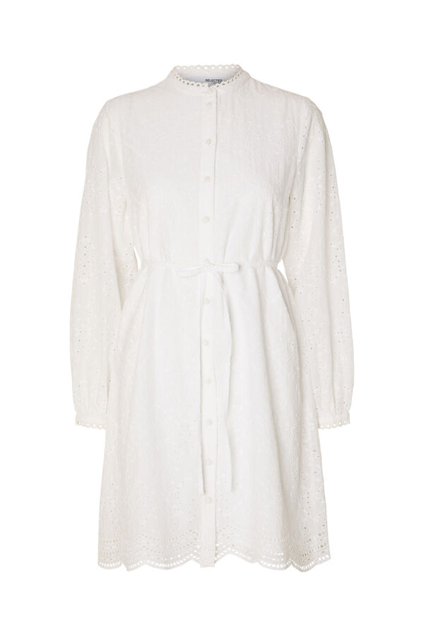 Cortefiel Vestido curto troquelado confecionado 100% com algodão orgânico. Branco