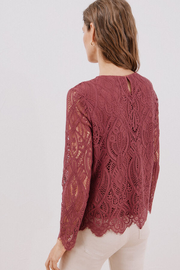 Cortefiel long sleeve guipure top Maroon