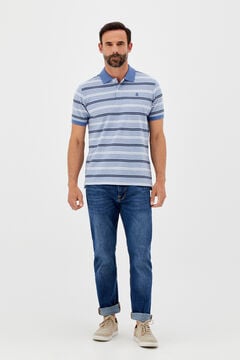 Cortefiel Striped short-sleeved Oxford polo shirt Royal blue