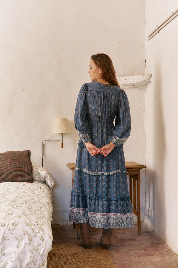 Jaase Vestido longo Luciana com estampado Nico Azul