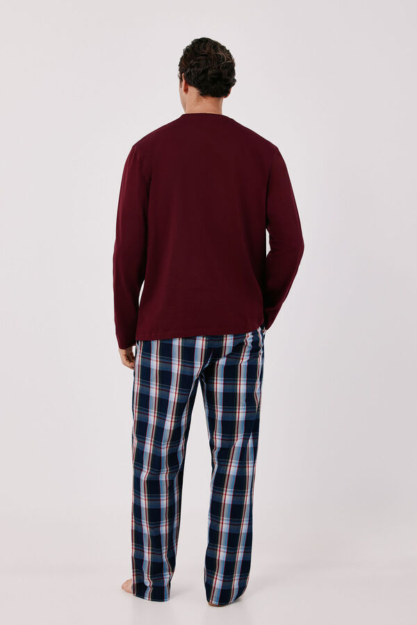 Cortefiel Jersey-knit and fabric pyjamas set Maroon