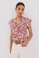 Cortefiel Printed t-shirt with gathered V neckline Printed red