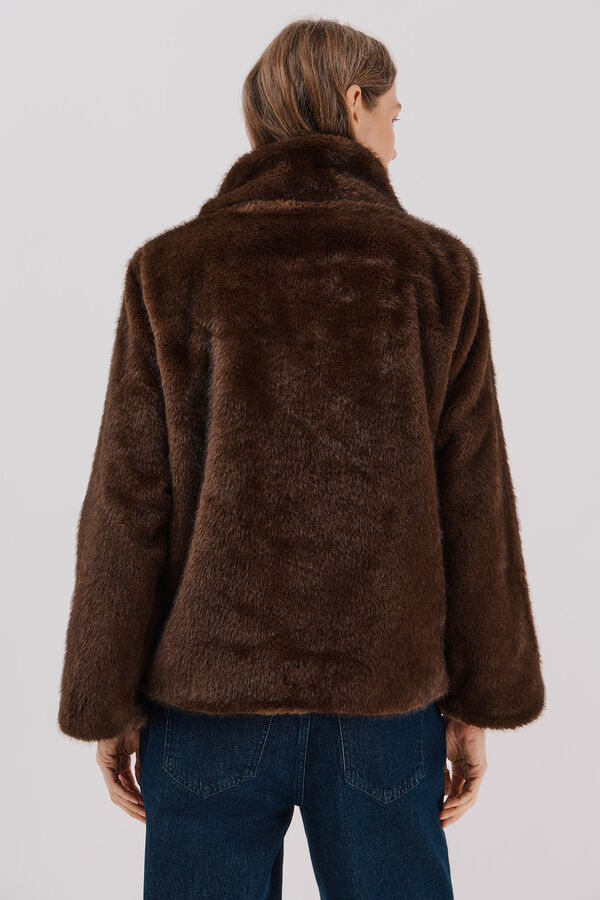 Cortefiel Faux fur jacket Dark brown
