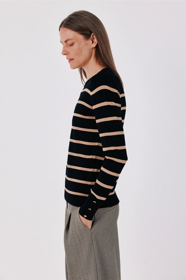 Cortefiel Striped fine knit jumper Black