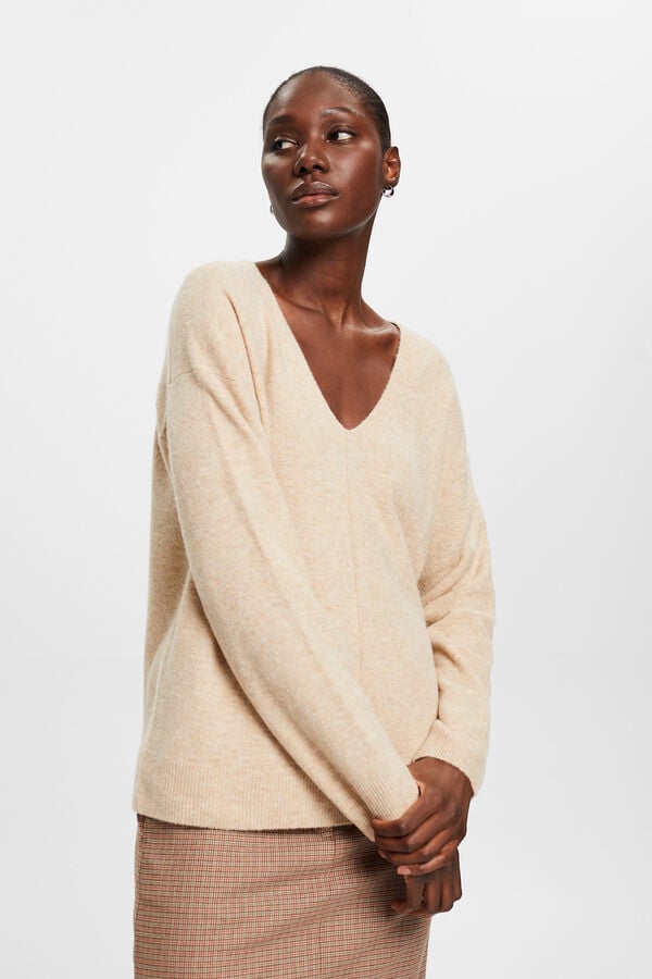 Loose fit jersey-knit jumper with wool, Women's jumpers and cardigans