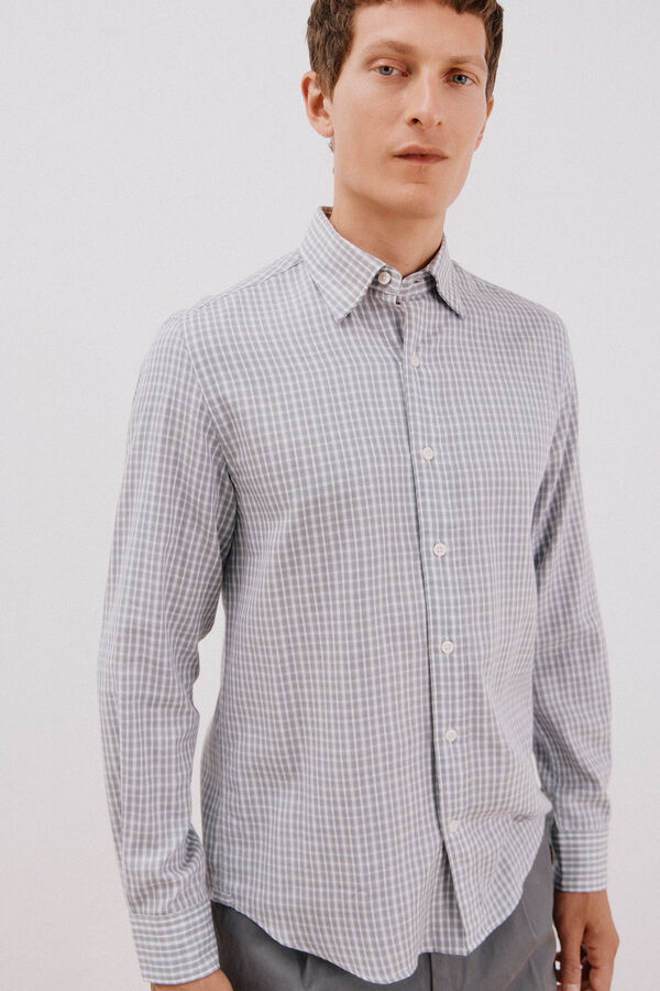Cortefiel Tencel cotton plaid shirt Grey