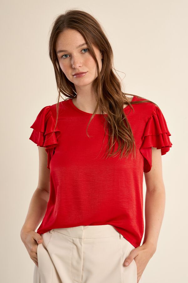 Molly Bracken T-shirt de manga curta com folhos Vermelho