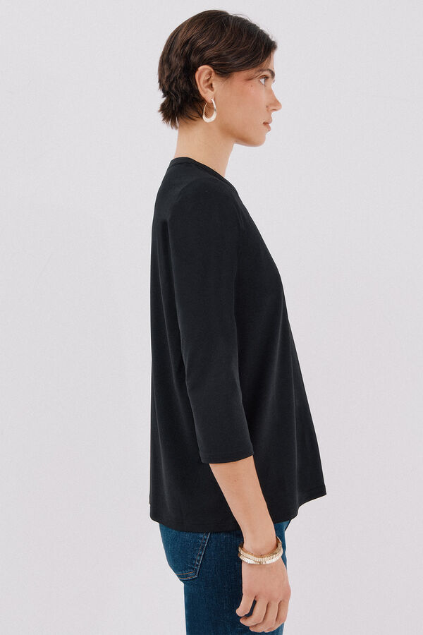 Cortefiel Camiseta básica decote mandarim Preto