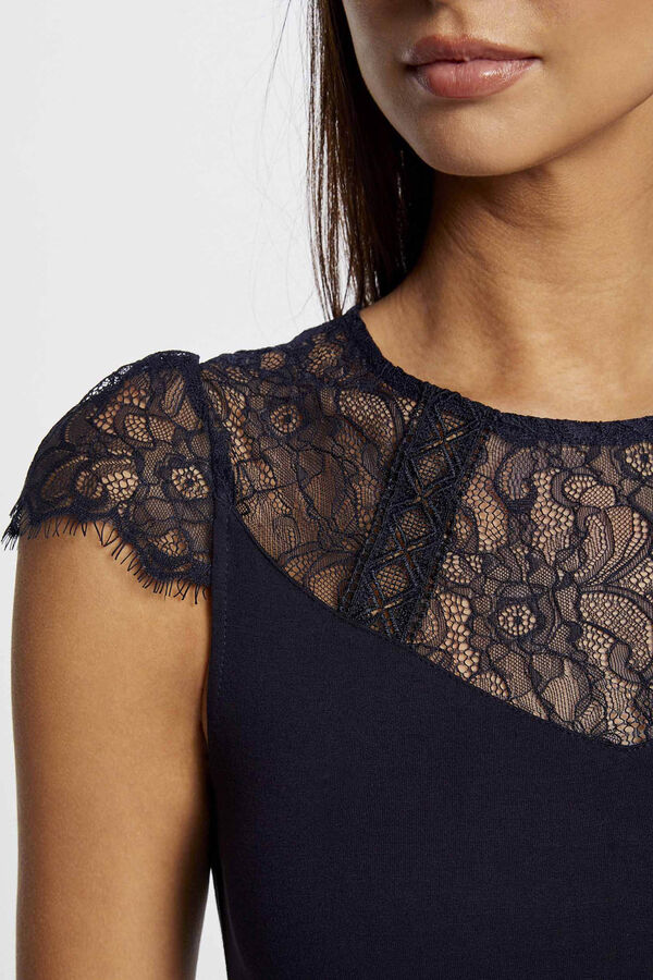 Cortefiel Short-sleeved T-shirt with lace Navy