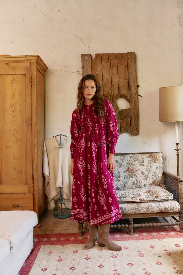 Jaase Vestido longo com estampado de ruibarbo Bella Granada