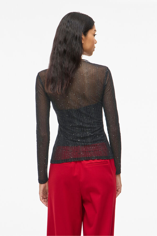 Vila Top transparente com glitter Preto