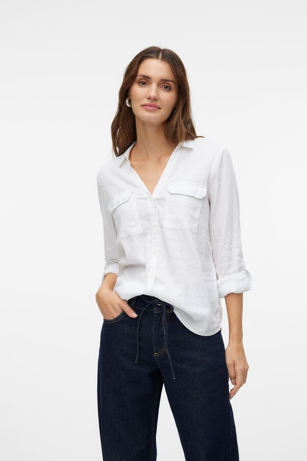Vero Moda Camisa manga comprida em linho Branco