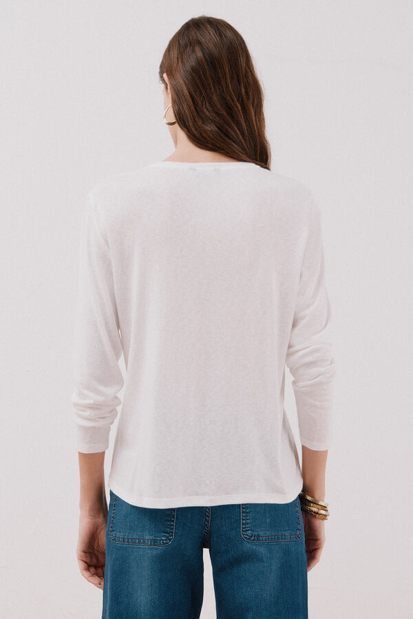 Cortefiel Camiseta detalle encaje floral Blanco