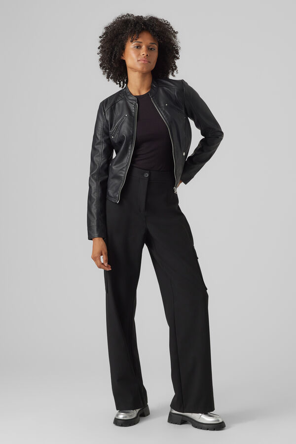 Vero Moda Blusão com efeito couro e gola Perkins Preto