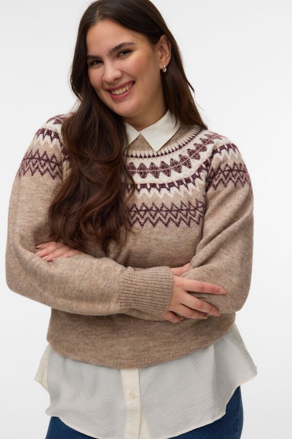 Vero Moda Curve Camisola com motivo de grega Castanho