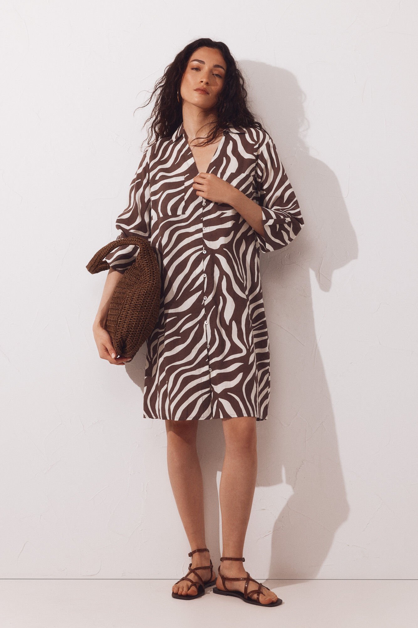 Cortefiel Printed cotton shirt kaftan