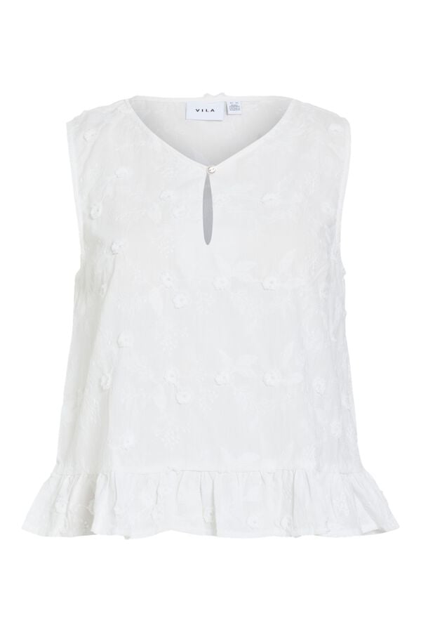 Vila Organic cotton embroidered floral blouse White
