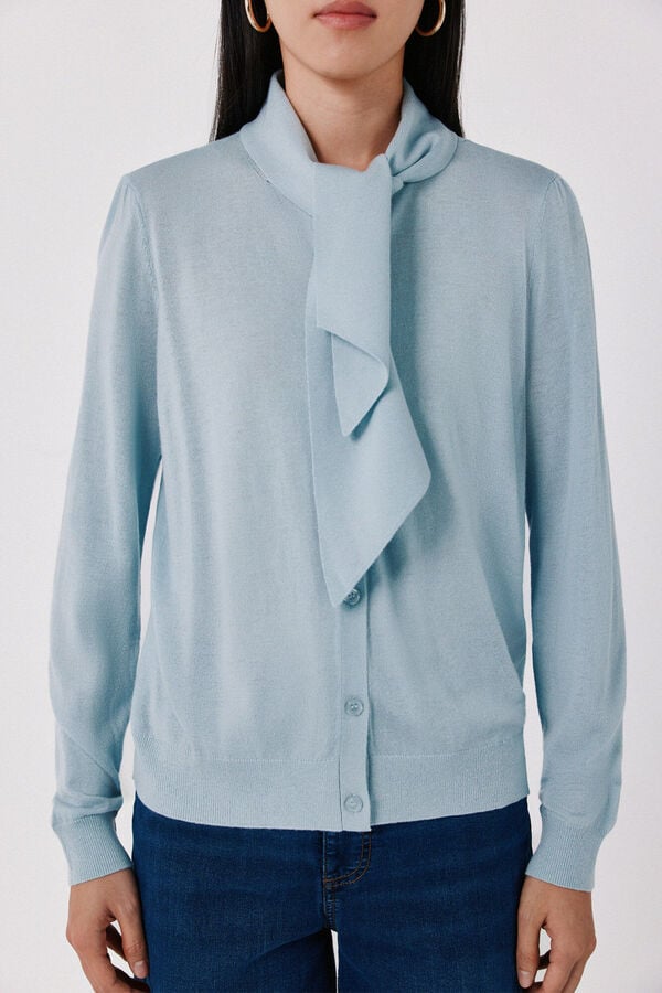 Cortefiel Tie neck cardigan Blue